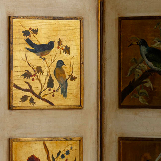 Vintage Bird and Flowers Folding Screen