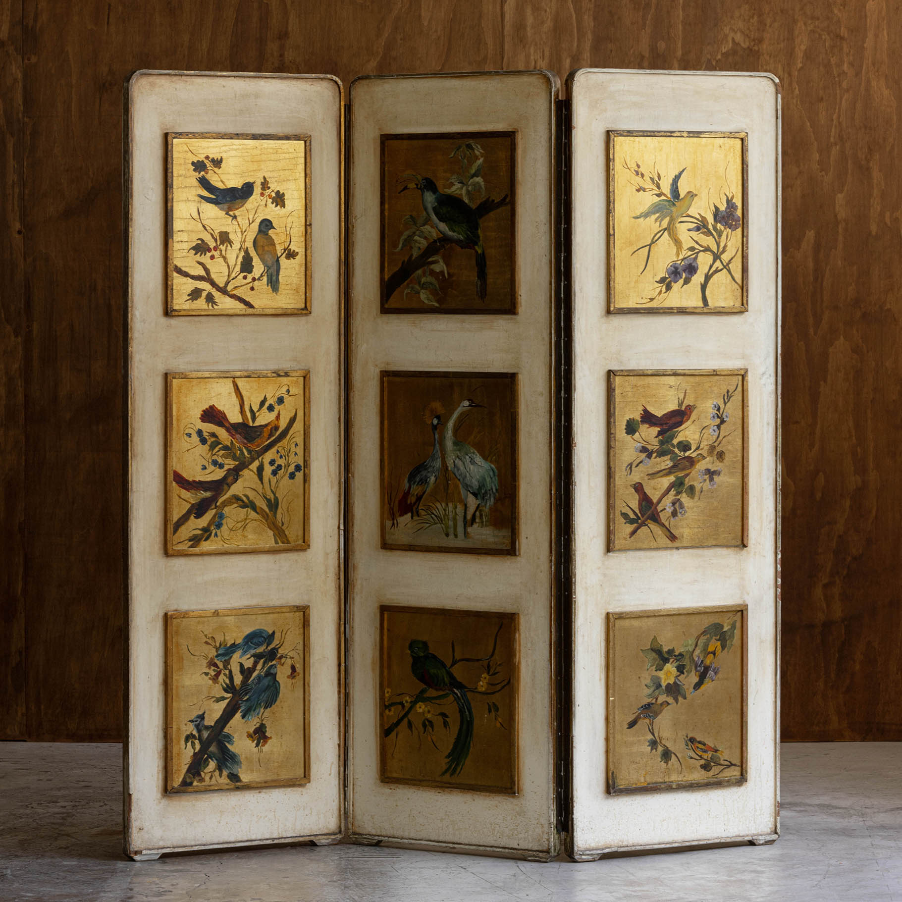 Vintage Bird and Flowers Folding Screen