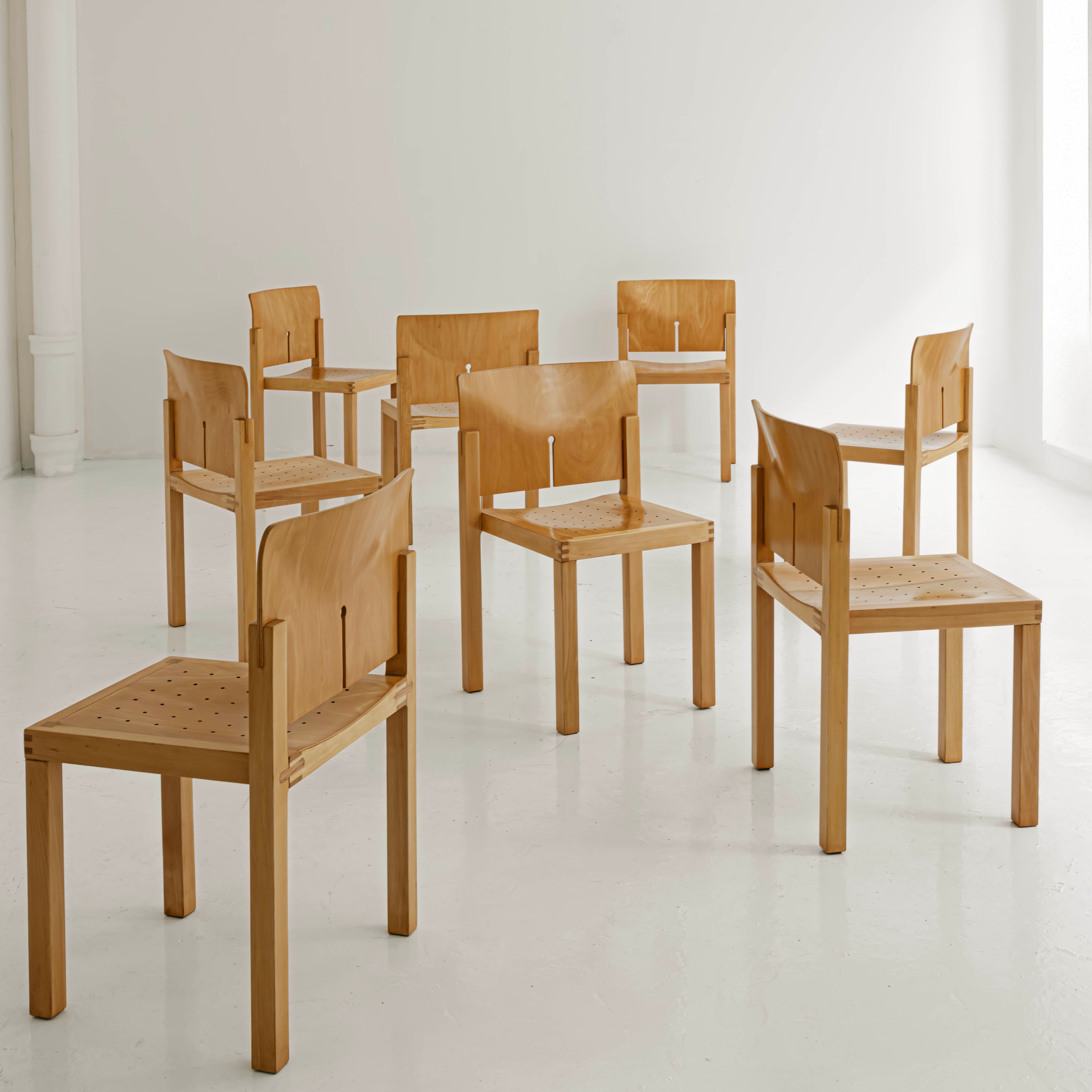 Wooden chairs designed by Arno Votteler for Bidderfeld and Weiss, Germany, 1980s.