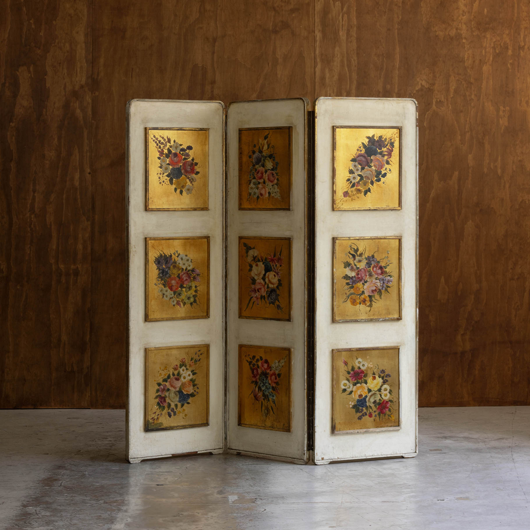 Vintage Bird and Flowers Folding Screen