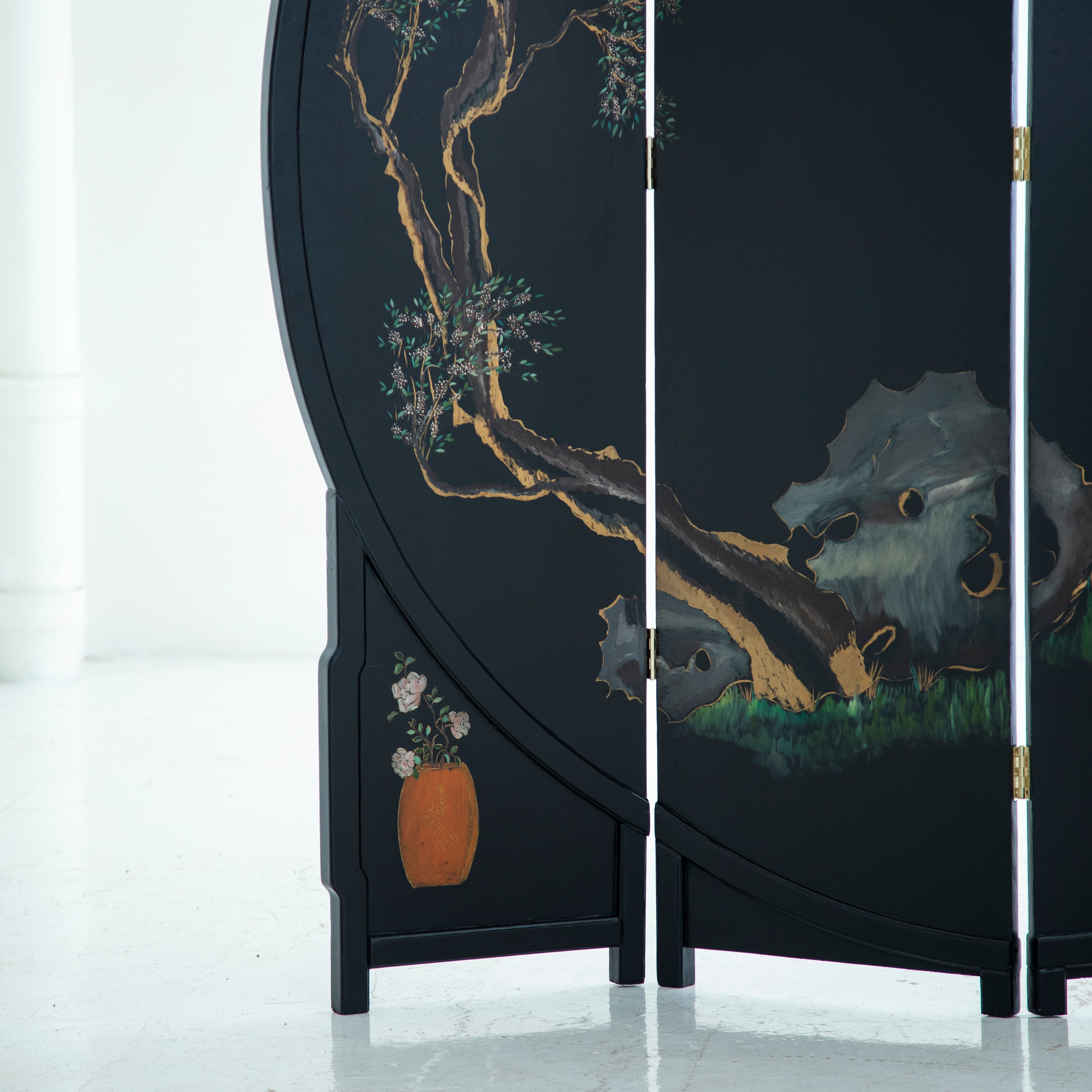 Vintage Hand-Painted Folding Screen