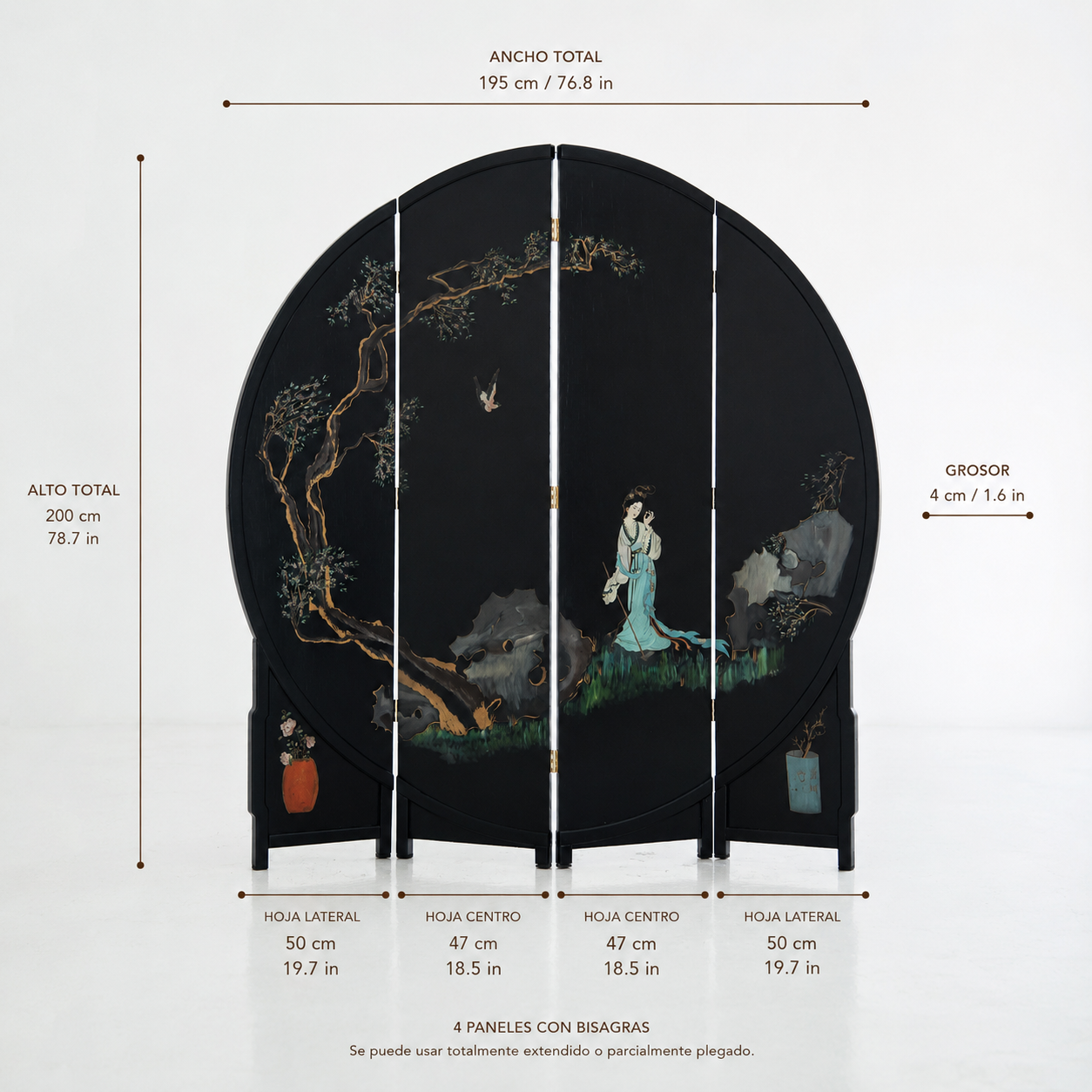 Vintage Hand-Painted Folding Screen