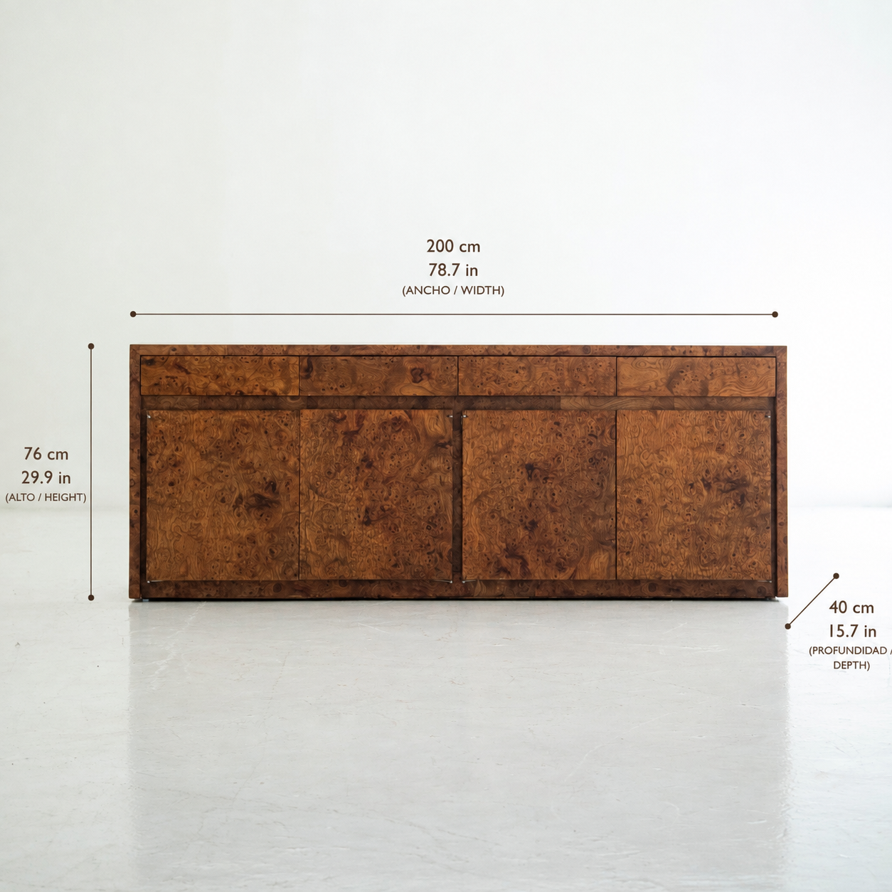 Vintage Elm Burl Sideboard